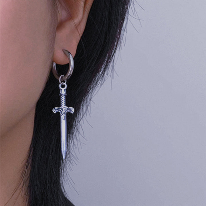 Vintage Dagger Sword Hoop Earrings Gothic Punk Drop Ear Jewelry