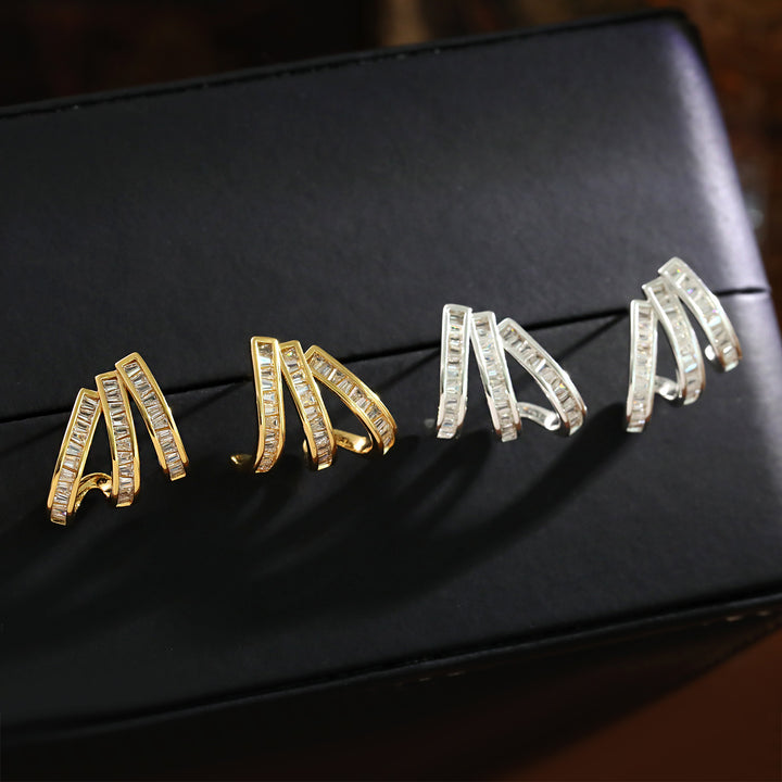 Multi-layer Curved Bar Diamond Ear Cuff Stud Earrings Luxury Statement Jewelry For Women