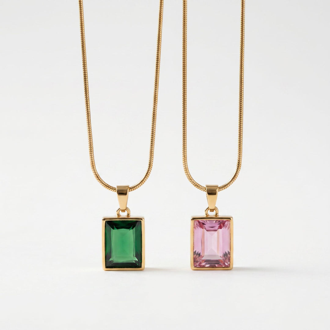 Rectangle Gemstone Snake‑Chain Pendant Necklace Minimalist Square Gem Collarbone Chain