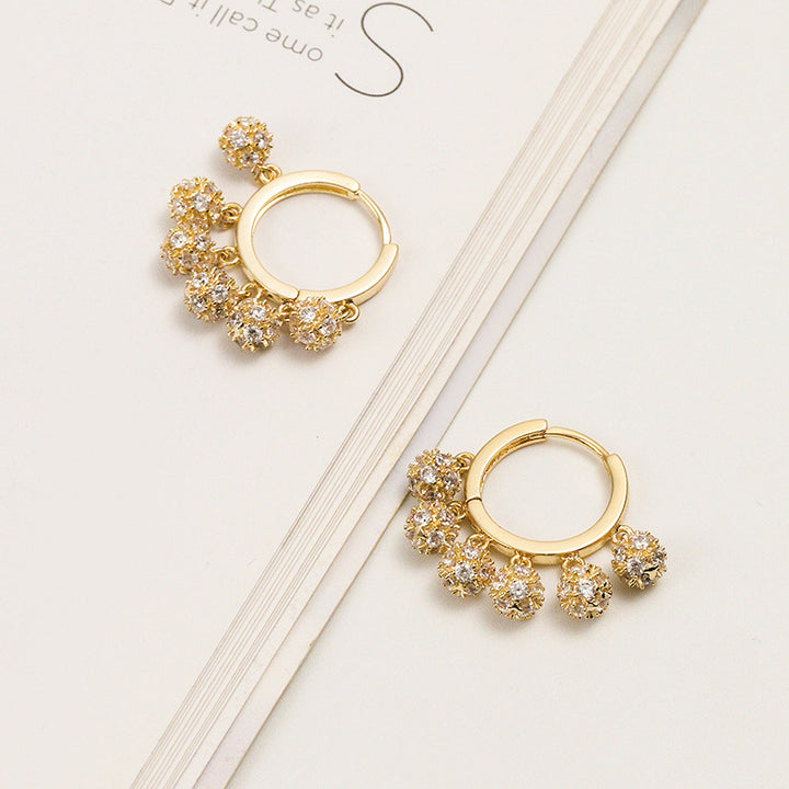 Luxury Tassel Diamond Ball Huggie Earrings Dainty Dangle Women Earrings