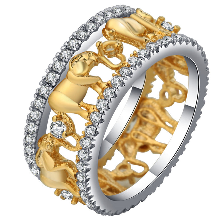 Open‑Work 3D Elephant Relief Wide Full‑Pave Sterling Silver Ring Ethnic Style Statement Band