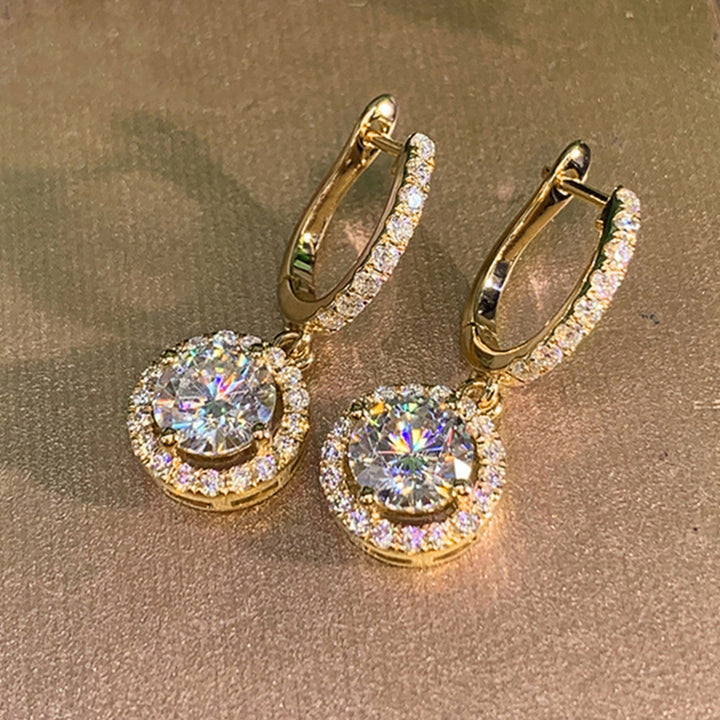 Round Halo Diamond Drop Dangle Hoop Earrings For Women Wedding Party Statement Jewelry