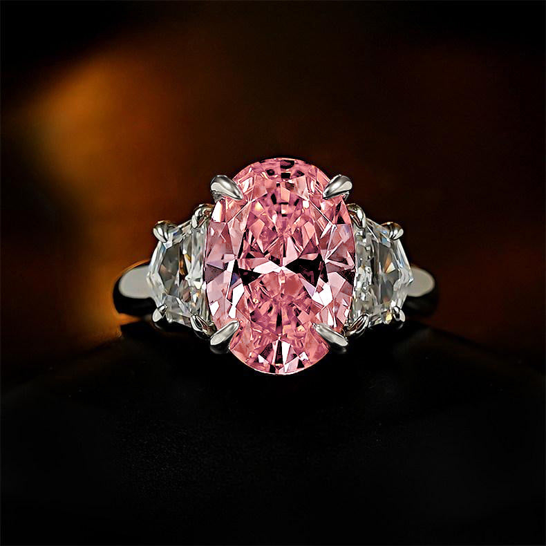 Oval Cut Orange Diamond Ring Women Three Stone Statement Ring Luxury Solitaire Engagement Anniversary Party Jewelry