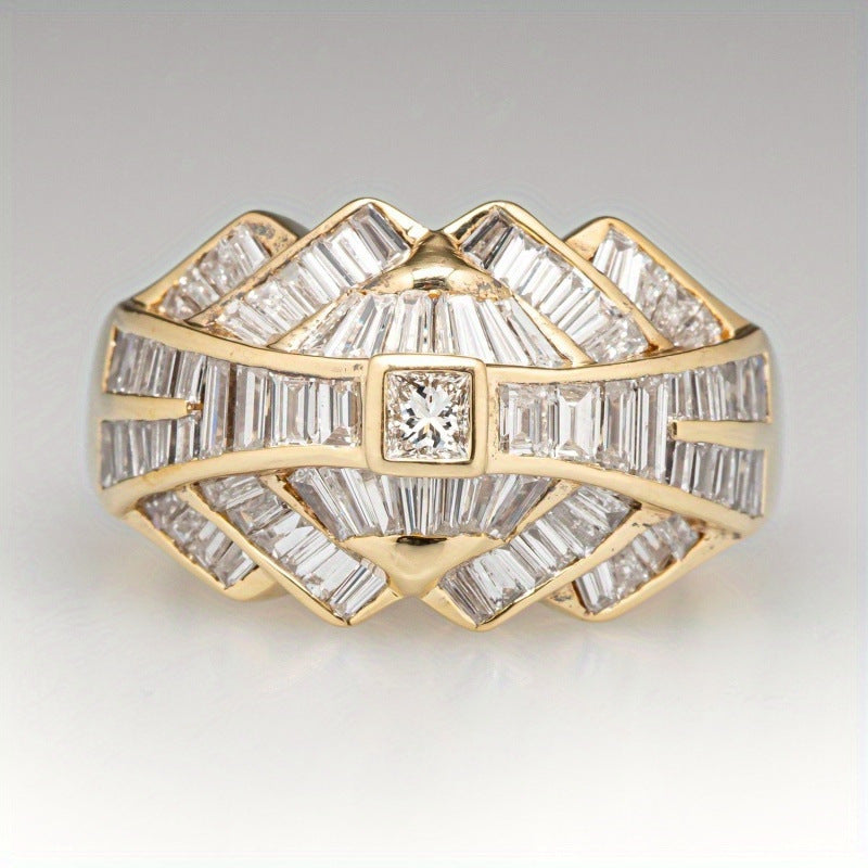 Vintage Art‑Deco Geometric Baguette Diamond Wide Statement Ring
