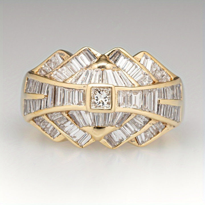 Vintage Art‑Deco Geometric Baguette Diamond Wide Statement Ring