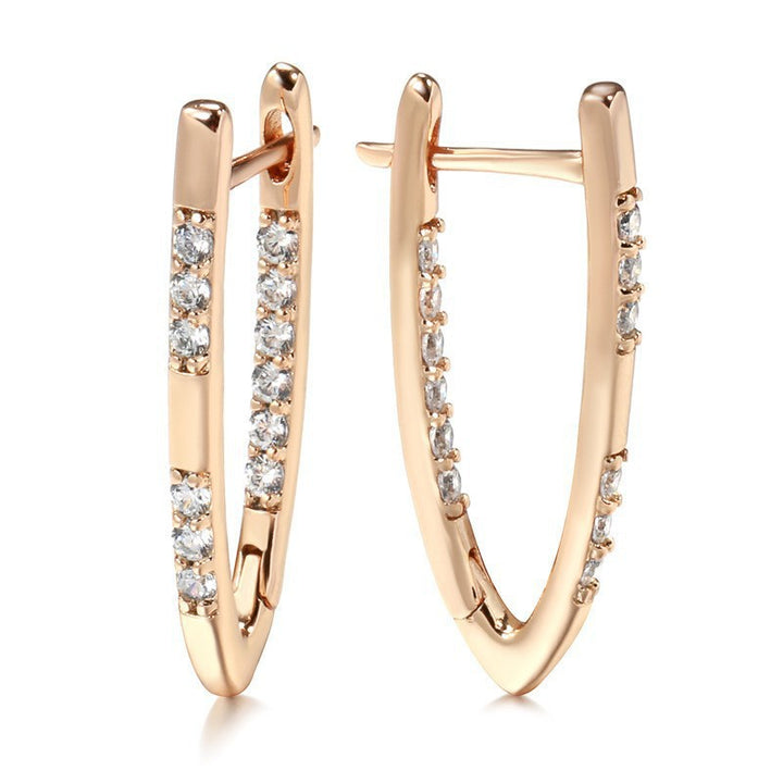 V‑Shape Geometric Paved Diamond Hoop Earrings Minimalist Luxury Long Ear Jewelry