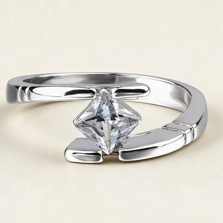 Geometric Princess Cut Diamond Ring, S925 Silver Unique Intertwined Design Women’s Ring