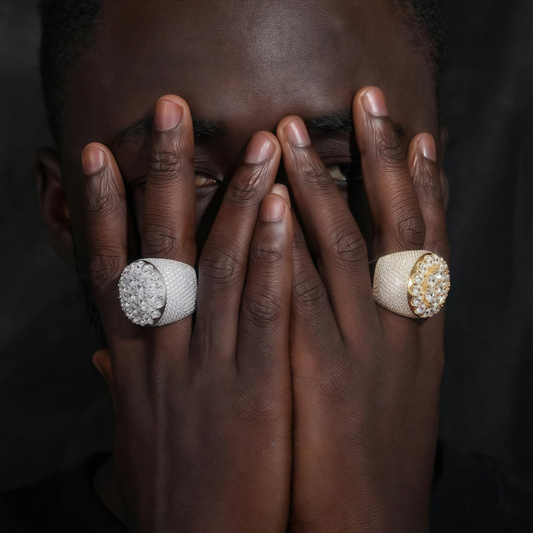 Dome‑Shaped Full‑Pave Wide Heavy‑Weight Hip‑Hop Men’s Ring