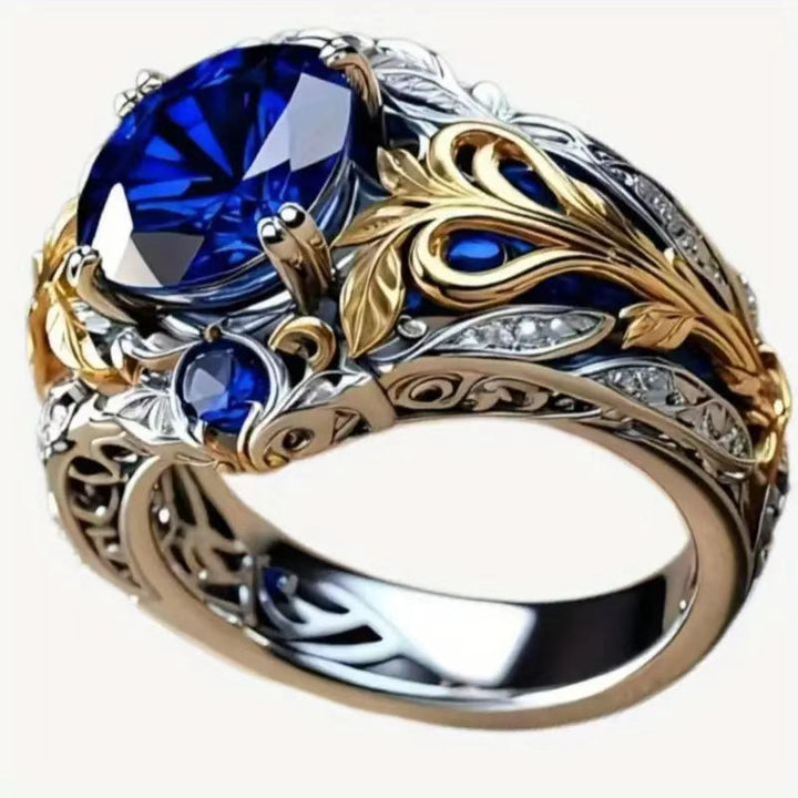Vintage Vine Hollow Carved Main Stone Ring Titanium Steel Luxury Court Style Unisex Ring