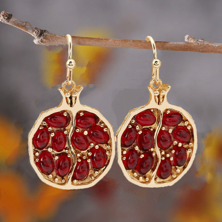 Pomegranate‑Shaped Red Gem Hook‑Earring & Pendant Set Retro Themed Women’s Jewelry