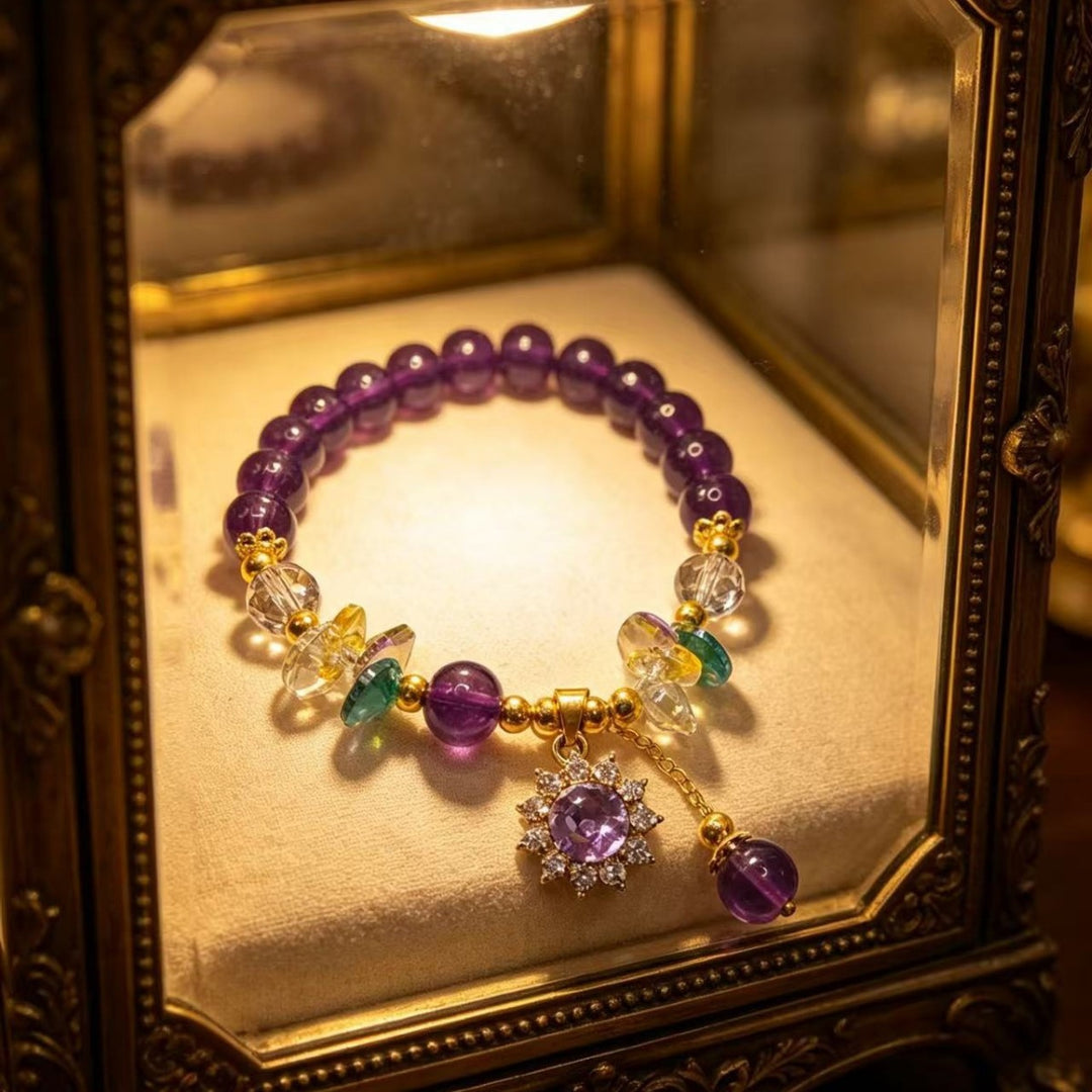 Purple Crystal Beaded Bracelet Teardrop Charm Dainty Stackable Bracelet Colorful Faceted Crystal Handmade Statement Bracelet Boho Elegant Fashion Jewelry For Women Gift