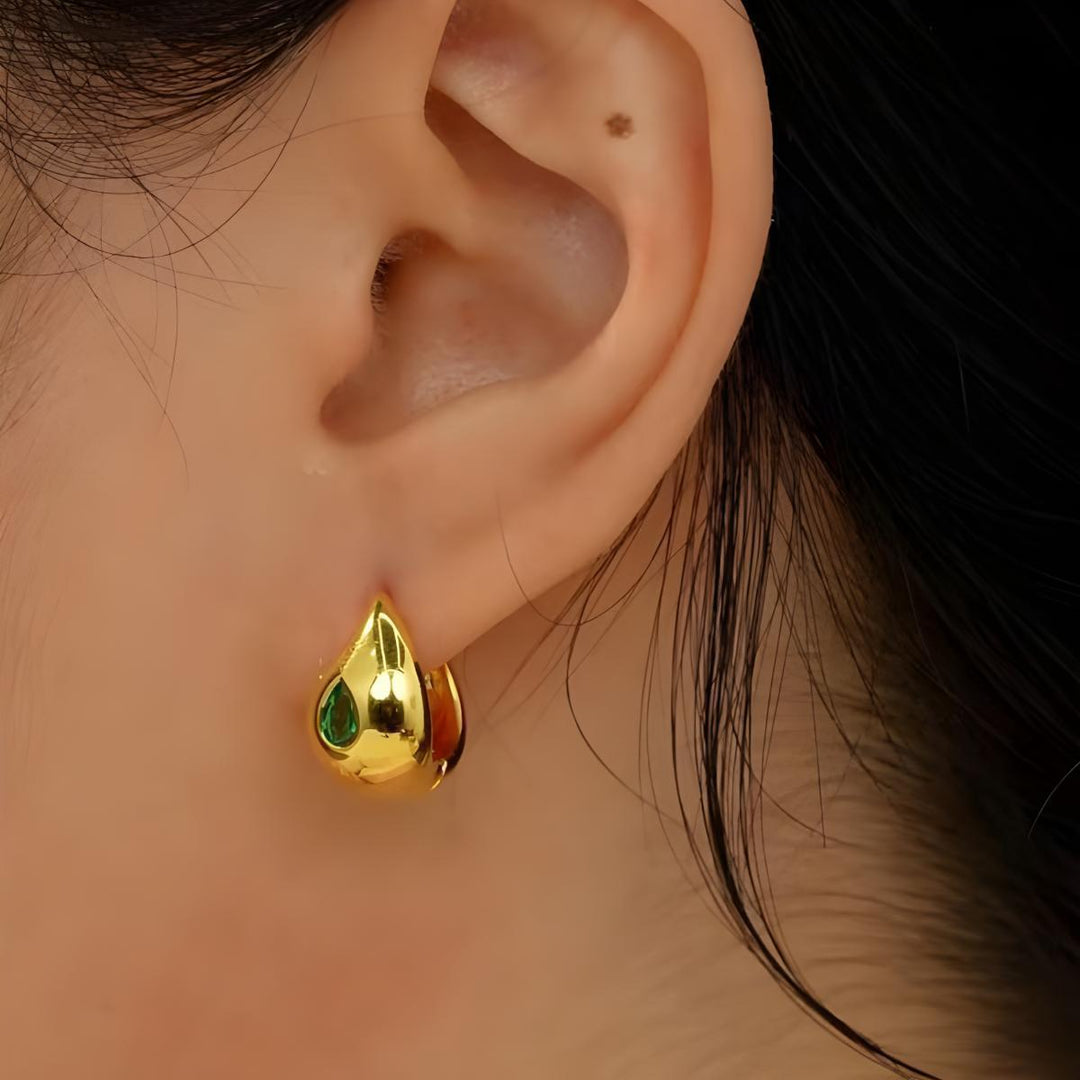 Women Teardrop Huggie Earrings Minimalist Chunky Hoop Earrings Inlaid Water Drop Gemstone Elegant Statement Ear Buckle Daily Party Fashion Jewelry Gift
