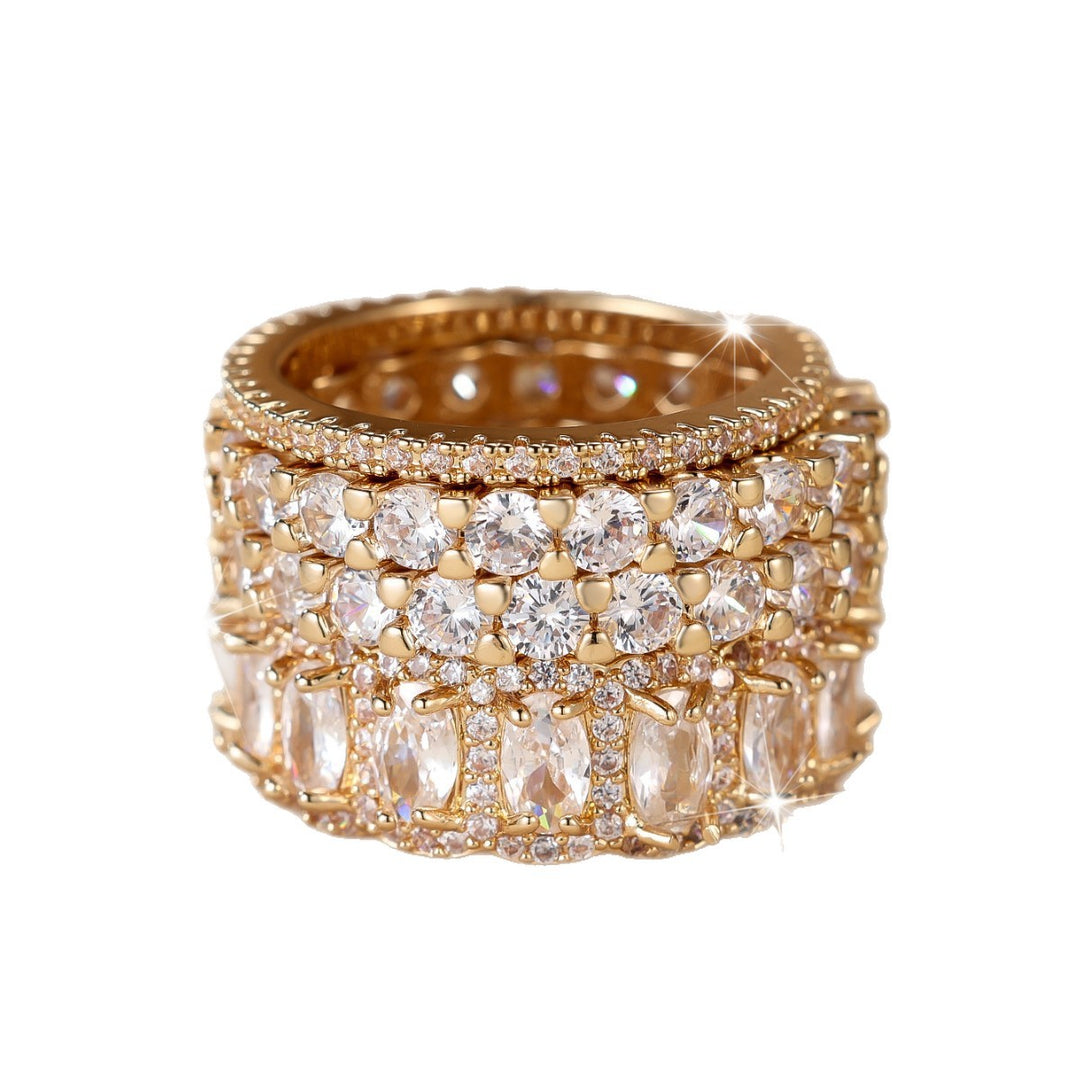 Women 4 Piece Eternity Stackable Ring Set Round Oval Diamond Full Band Statement Wedding Bridal Stacking Jewelry Gift