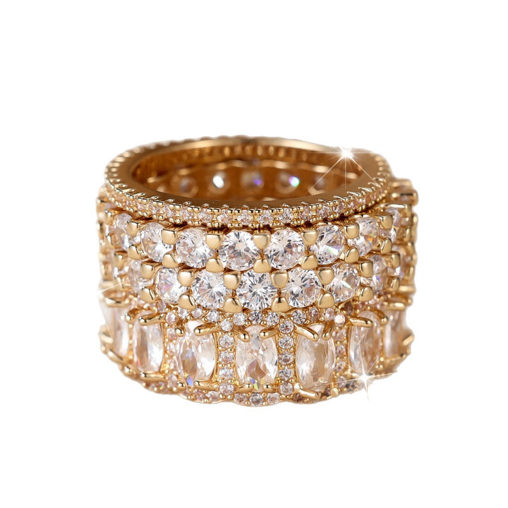 Women 4 Piece Eternity Stackable Ring Set Round Oval Diamond Full Band Statement Wedding Bridal Stacking Jewelry Gift