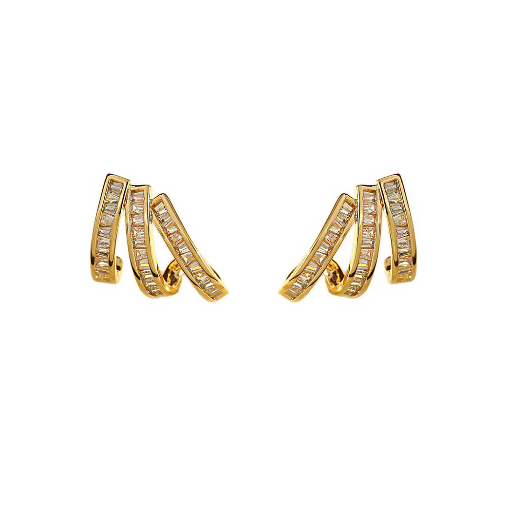 Multi-layer Curved Bar Diamond Ear Cuff Stud Earrings Luxury Statement Jewelry For Women