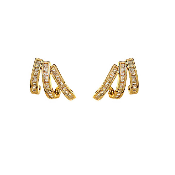 Multi-layer Curved Bar Diamond Ear Cuff Stud Earrings Luxury Statement Jewelry For Women