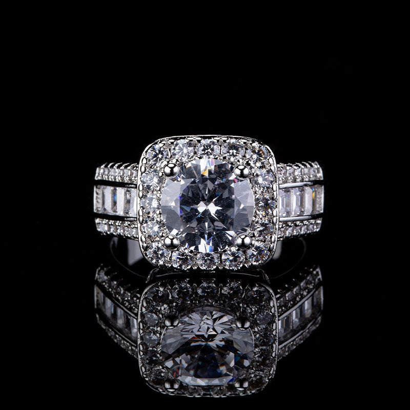 Round Cut Diamond Square Halo Engagement Ring Women Statement Wedding Promise Band Anniversary Fashion Jewelry
