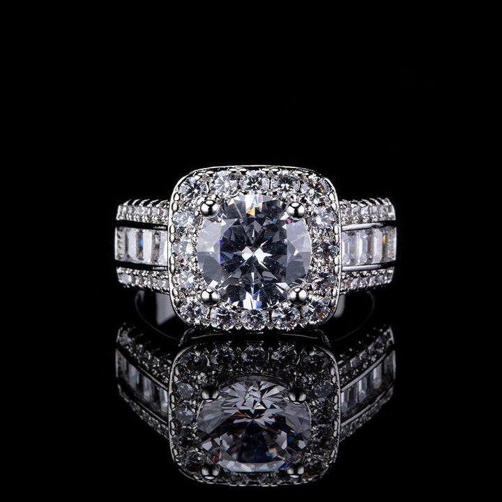 Round Cut Diamond Square Halo Engagement Ring Women Statement Wedding Promise Band Anniversary Fashion Jewelry