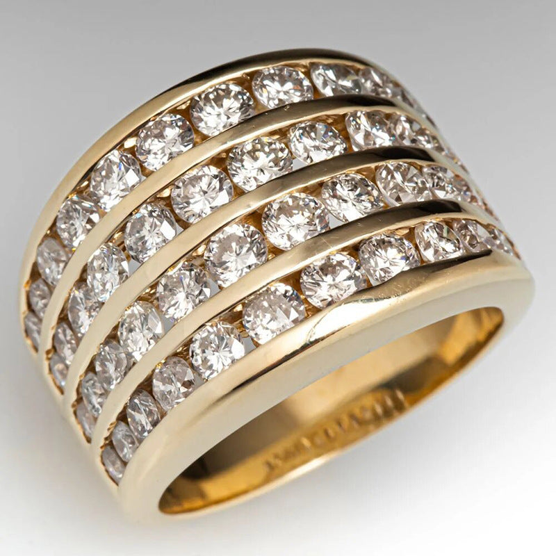 Multi Row Channel Set Diamond Wide Band Ring For Men Women Wedding Statement Cocktail Jewelry