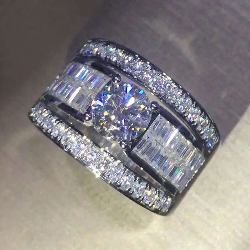 Round Diamond Statement Ring Vintage Bridal Wedding Band Luxury Engagement Ring For Women Men