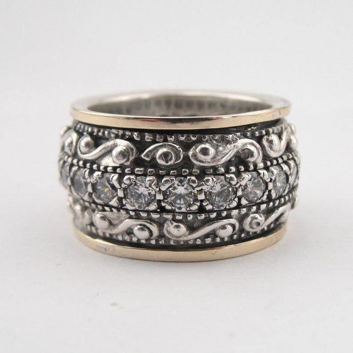 Vintage Engraved Wide Spinner Ring Two‑Tone Mixed‑Metal Unisex Ring