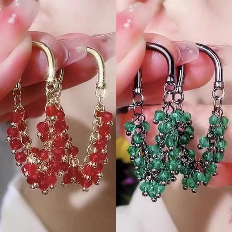 Dangling Beaded Crystal Drop Earrings Handmade Tassel Cluster Hoop Earrings For Women Statement Party Jewelry