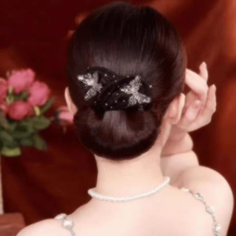 Butterfly Rhinestone Mesh Hair Bun Maker Elegant Lazy Hair Styling Accessory For Women