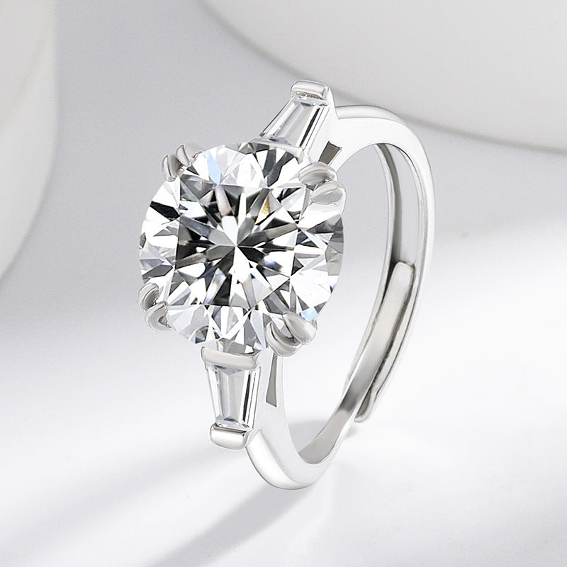 Round Diamond With Side Baguette Diamonds Adjustable Engagement Ring