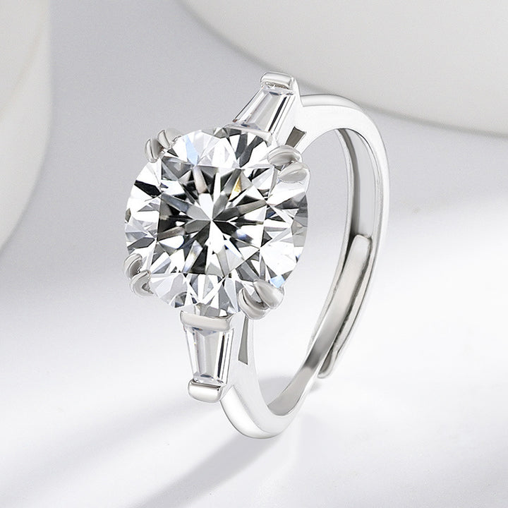Round Diamond With Side Baguette Diamonds Adjustable Engagement Ring