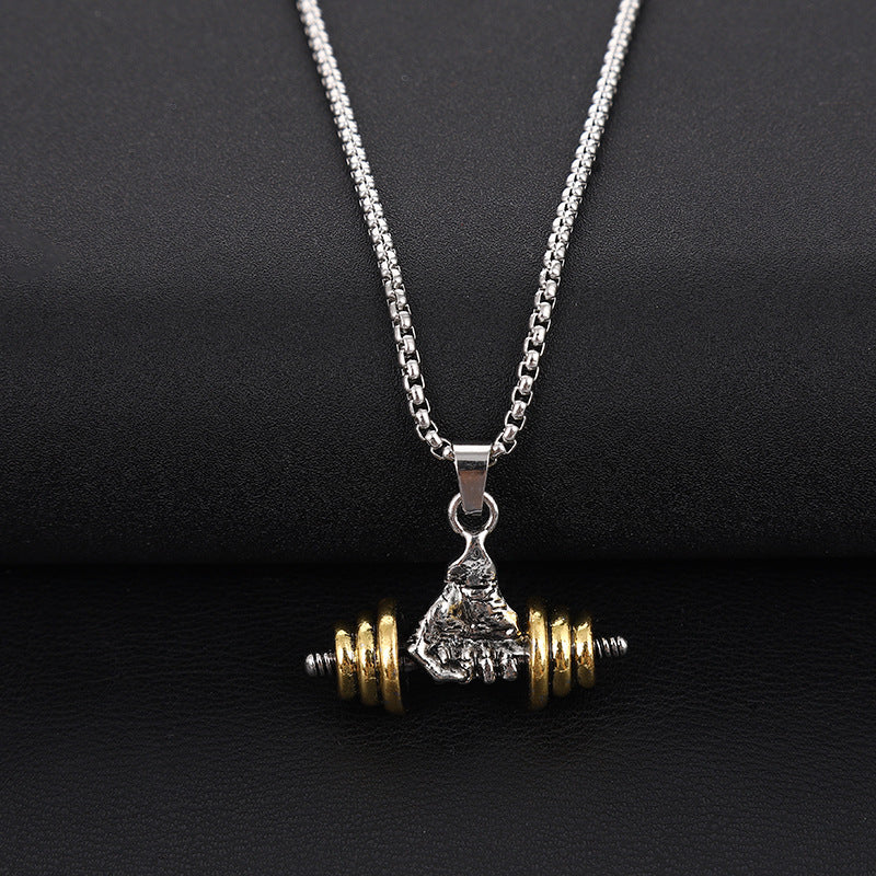 Fitness Dumbbell‑Grip Pendant Necklace Stylish Strength‑Inspired Men’s Titanium Steel Chain