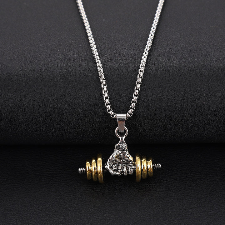 Fitness Dumbbell‑Grip Pendant Necklace Stylish Strength‑Inspired Men’s Titanium Steel Chain