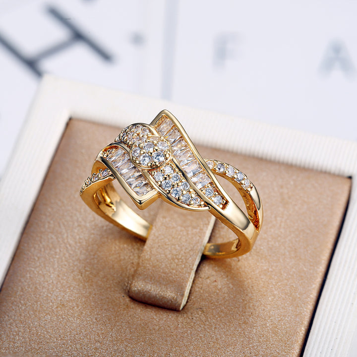 Intertwined Full‑Paved Ring Luxurious Band With Baguette And Round Diamonds