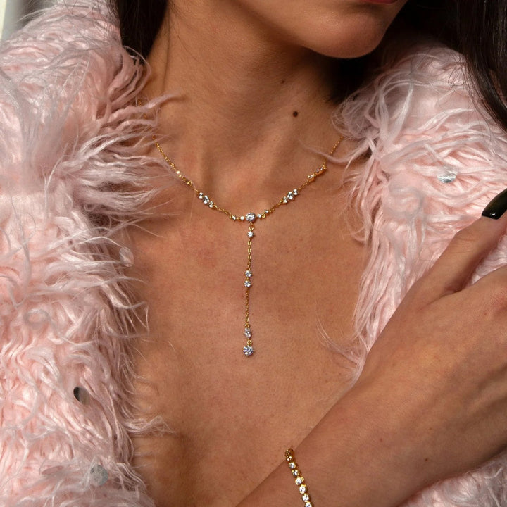 Diamond Y Drop Necklace Delicate Adjustable Lariat Chain Necklace For Women