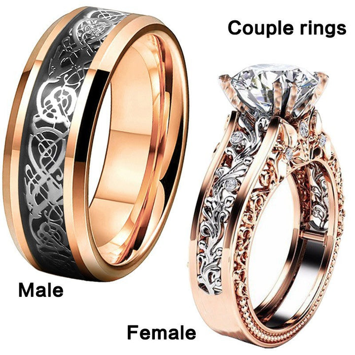 Vintage Celtic Pattern Couple Jewelry Ring Set Ornate Carved Diamond Wedding Band For Lovers