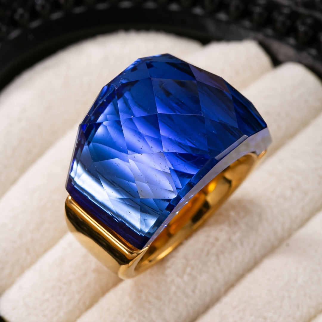 Large‑Cut Sapphire Wide Band Ring Luxurious Statement Women Ring