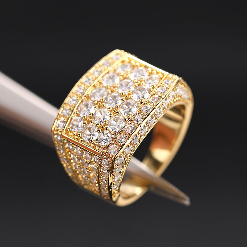 Wide Full‑Pave Diamond Men Ring Hip‑Hop Statement Luxury Diamond Band