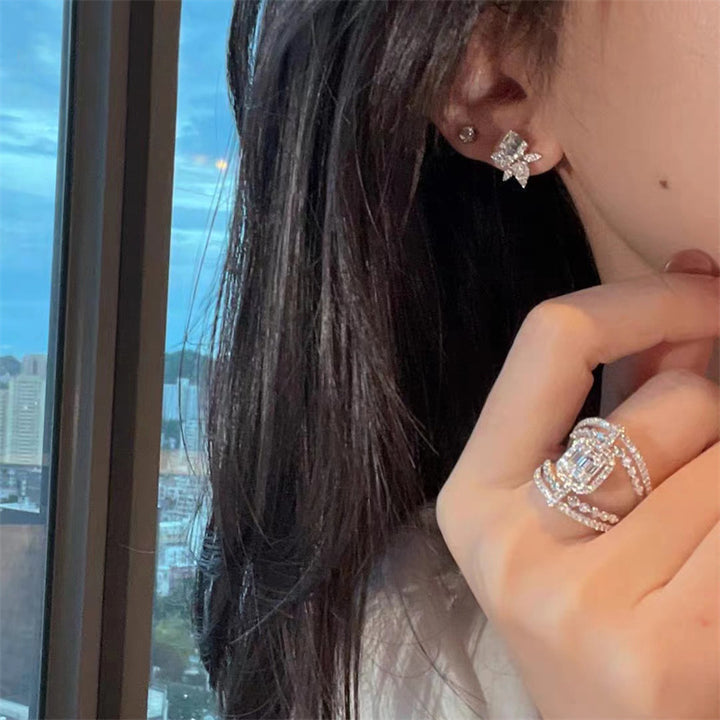 Baguette Cut Diamond Halo Statement Ring Multi Layer Intertwined Band Stackable Ring