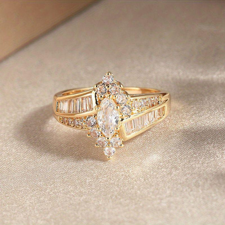 Marquise‑Center Cross‑Shank Diamond Ring, Luxurious Glamorous Engagement Ring For Women