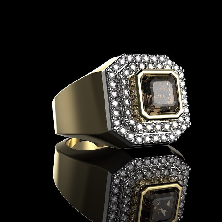 Men's Wide‑Band Square‑Center Double‑Halo Ring Retro Bold Business Statement Ring