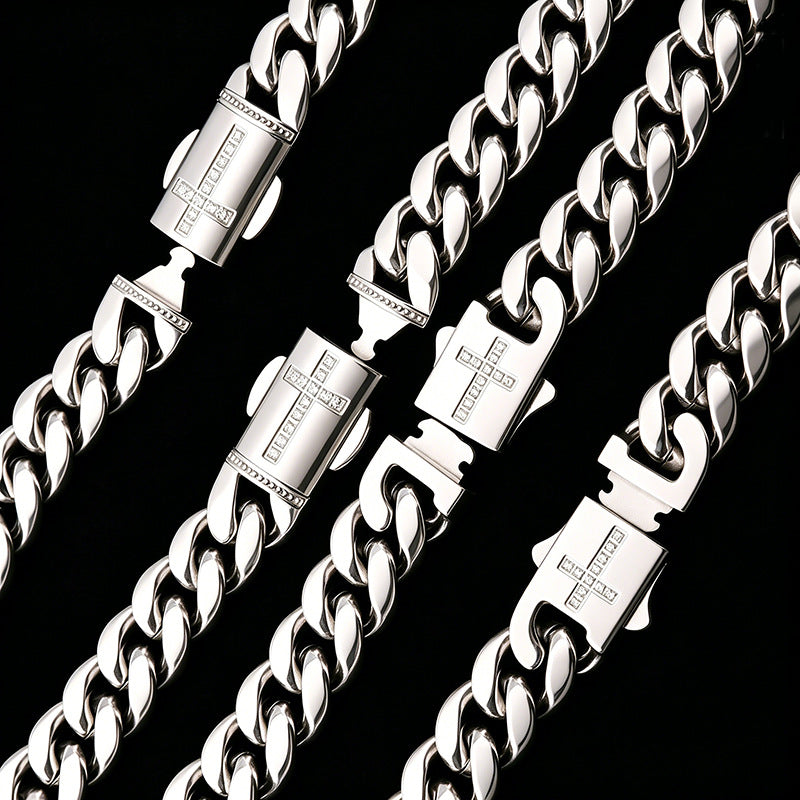Cross Cuban Link Bracelet Trendy Hip Hop Mens Thick Chain Wrist Jewelry