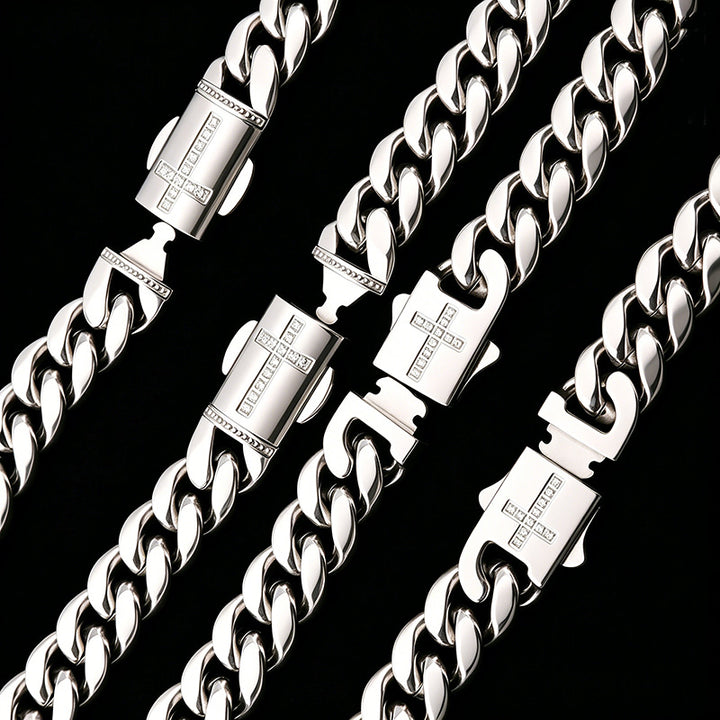 Cross Cuban Link Bracelet Trendy Hip Hop Mens Thick Chain Wrist Jewelry