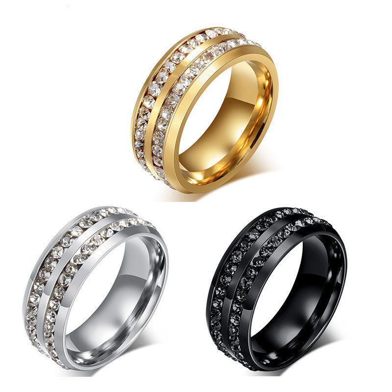 Double‑Row Full‑Paved Wide Band Ring, 3‑Color Option Minimalist Channel‑Set Ring