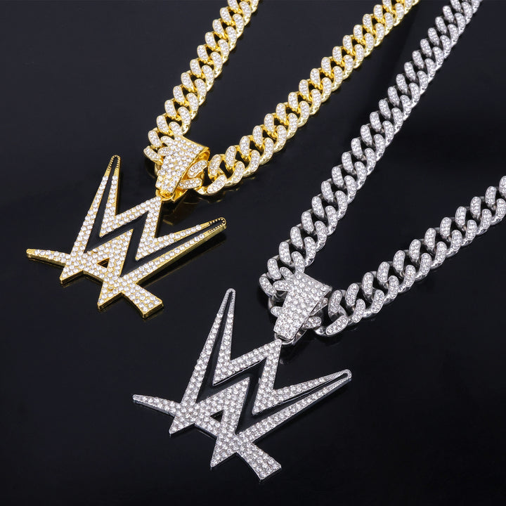 Iced Out Lightning Star Pendant Necklace Cuban Chain Hip Hop Diamond Necklace For Men Women