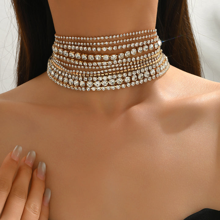 Multi Layer Rhinestone Choker Sparkling Statement Collar Necklace Glamour Evening Neck Jewelry Bold Party Wedding Bridal Neckpiece For Women