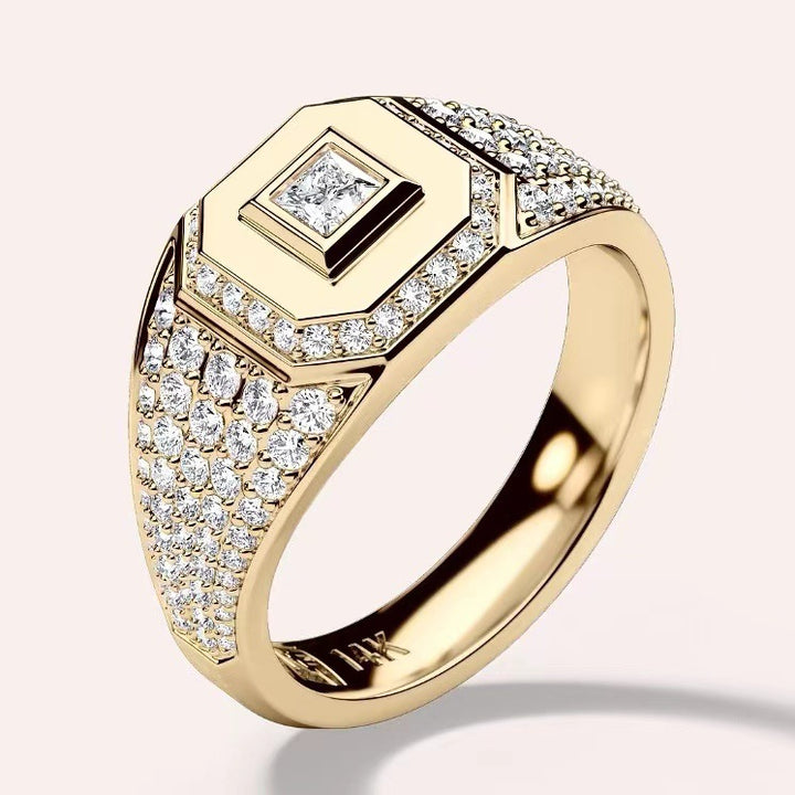 Vintage Octagonal Square Diamond Wide Band Men Ring Heavy‑Set Luxurious Statement Ring