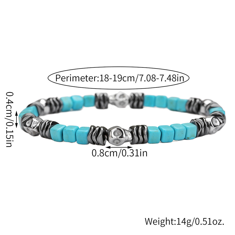 Turquoise Skull Beaded Bracelet Unisex Retro Stackable Fashion Jewelry
