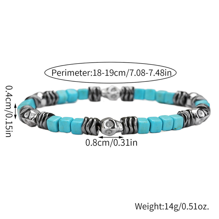 Turquoise Skull Beaded Bracelet Unisex Retro Stackable Fashion Jewelry