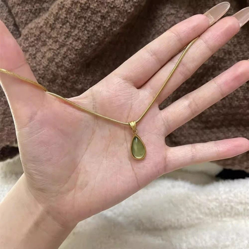 Teardrop Gemstone Pendant Necklace Snake Chain Minimalist Necklace For Women