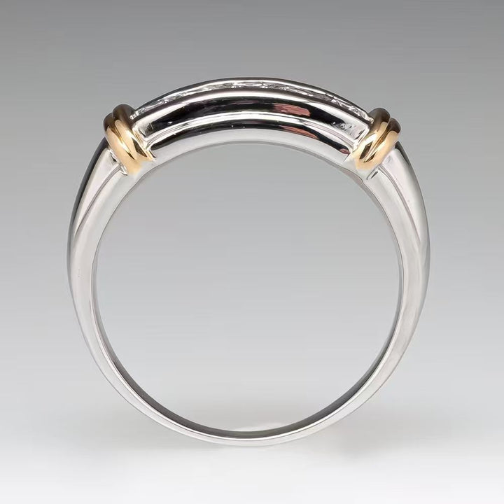 Two Tone Channel Set Diamond Men Band Ring Classic Business Finger Ring