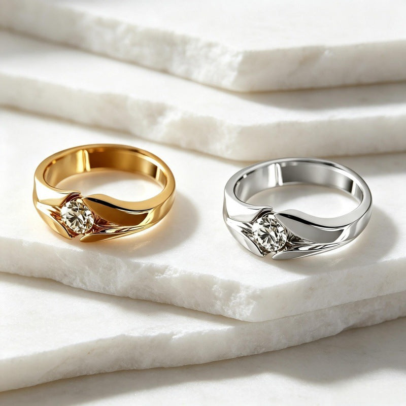 Minimalist Couple Jewelry Ring Gold Silver Tone Light Luxury Fashion Band Engagement Wedding Gift Accessory